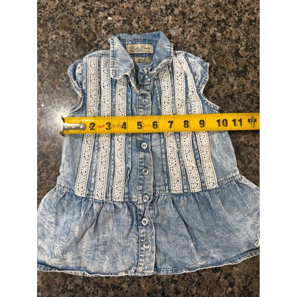 Lucky Brand Baby Girl Acid Wash Denim Lace Crochet Sleeveless Dress 3-6‎ Months
